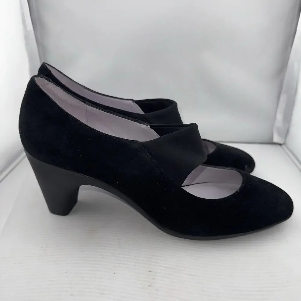 Johnston & Murphy Denise Mary Jane Black Suede Heels Size 10 Medium Comfort Work